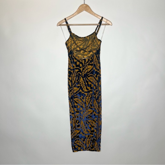 NWOT MAGIA MAXI DRESS SPAGHETTI STRAP SMALL LEAF PATTERN MADE IN USA - Picture 2 of 2